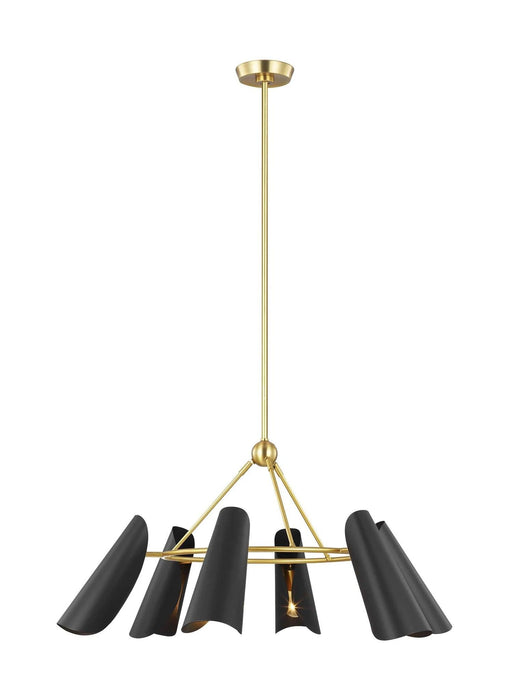 SH- GL AERIN Tresa 6L Chandelier Burnished Brass & Midnight Black AEC1036BBSMBK
