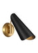 Distressed black and matte black modern wall light, angled view.