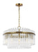 Distressed black and brass modern ceiling light with 12 spherical glass shades, angled view.