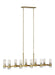 Distressed black and brass modern ceiling light with ten spherical glass shades.