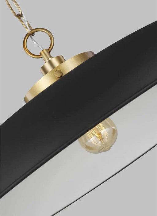 Matte black and distressed black modern ceiling light with a spherical glass shade, detailed view.