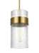Distressed black and brass modern pendant light with a wide flat shade, side view.