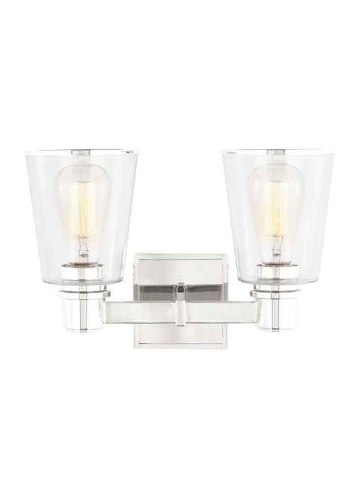 A side view of a modern polished nickel circular flush mount light.