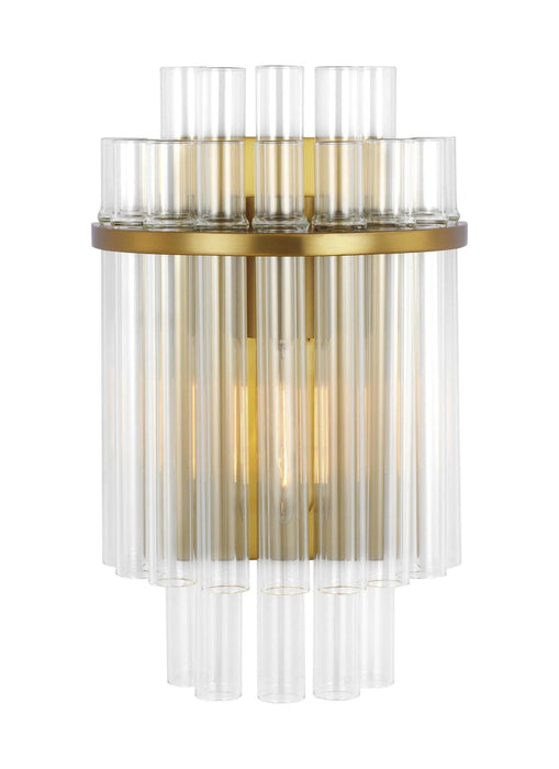 Distressed black and brass modern wall light with a cone shade.