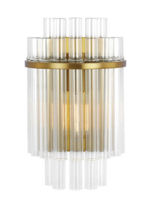 Distressed black and brass modern wall light with a cone shade.