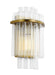 Distressed black and brass modern wall light with a cone shade, angled view.