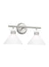 An angled view of a brushed steel circular flush mount light.