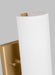 A close-up of a satin brass modern bathroom vanity light.