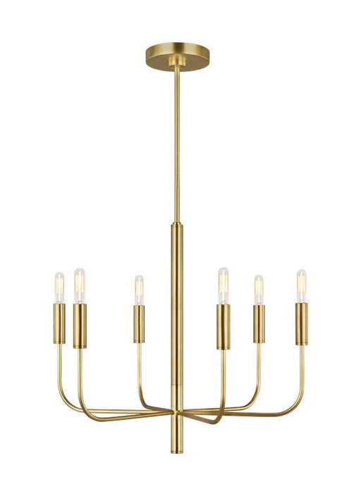 Distressed black and brass modern circular ceiling light with six spherical clear glass shades.