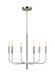 Polished nickel modern circular ceiling light with six spherical clear glass shades.