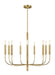 Distressed black and brass modern circular ceiling light with spherical clear glass shades, angled view.