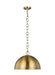 Distressed black and brass modern cylindrical pendant light with a decorative element.