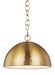 Distressed black and brass modern cylindrical pendant light with a decorative element, angled view.