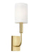 Distressed black and brass modern wall light, angled view.