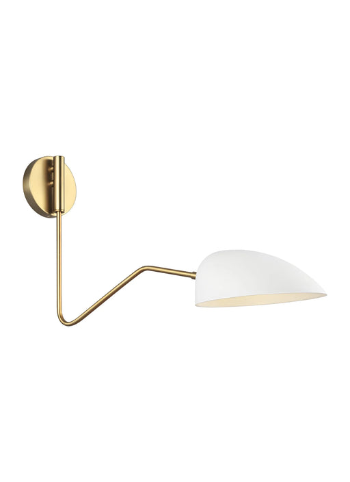 A modern ceiling fan with white blades and a circular light kit.