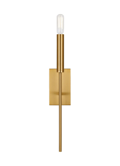 A modern ceiling fan with five brushed steel blades and a central light kit.