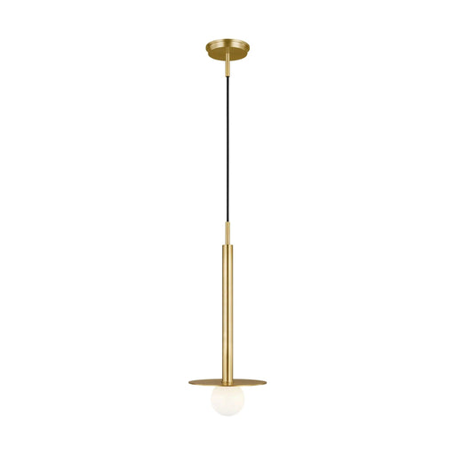Distressed black and brass modern pendant light with a cone-shaped shade.