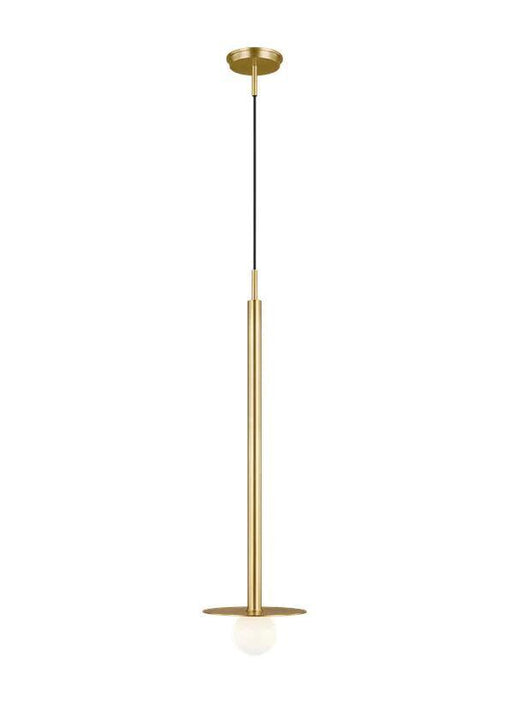 Distressed black and brass modern pendant light with a shallow bowl shade.