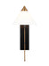 Distressed black and bronze modern wall light with a long cylindrical shade.