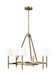 Textured white and brass modern linear ceiling light with six cylindrical shades.