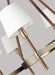 Textured white and brass modern linear ceiling light with six cylindrical shades, detailed view.