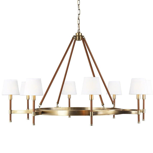 Textured white and brass modern linear ceiling light with eight cylindrical shades.