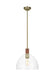 Textured white and brass coastal-style pendant light with a wide bowl shade, angled view.
