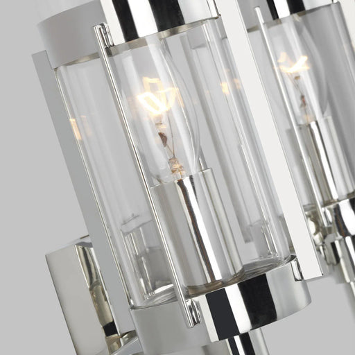 A close-up of a modern semi-flush mount light highlighting its polished nickel rings.