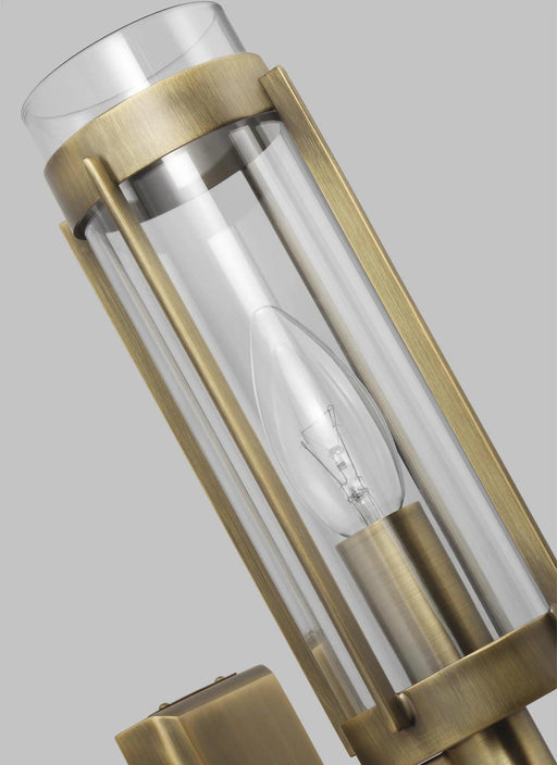 Textured white and brass modern wall light with a wide dish shade, detailed view.