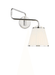 Polished nickel and distressed wood modern wall light with a spherical glass shade.