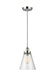 Pendant light with a polished nickel finish and a clear glass shade.