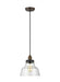 Aged brass and distressed wood linear chandelier with multiple clear glass shades.