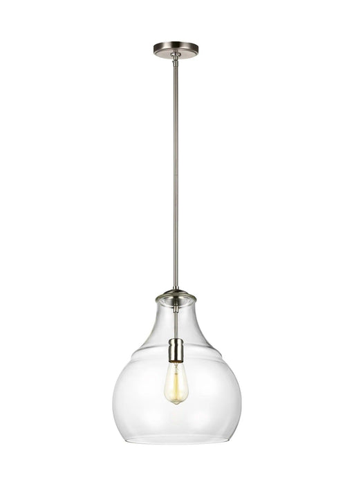 Satin nickel industrial-style pendant light with an open cage design.