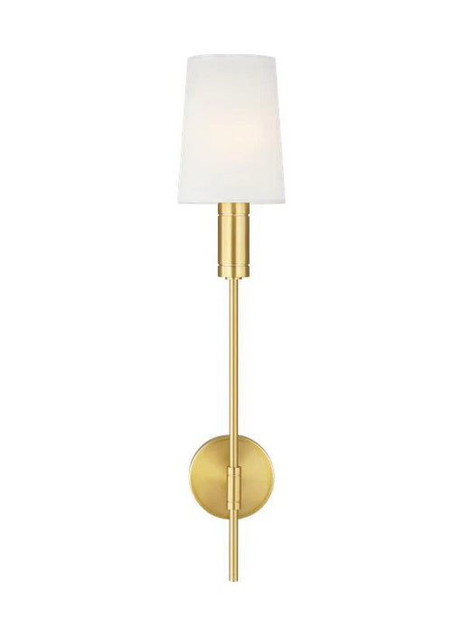 Distressed black wall sconce with a cylindrical light source and a distressed finish.