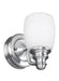 Chrome bathroom vanity light with a modern design and cylindrical clear glass shades.