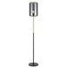 Brass floor lamp with a cylindrical base and a smoky glass shade.