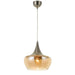 Chrome pendant light with a cylindrical shade and a clear glass diffuser.