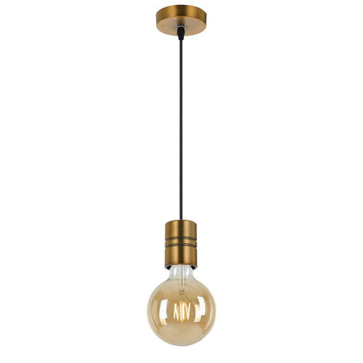 Aged bronze and black ceiling light with a cylindrical shade.