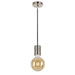 Nickel and black ceiling light with a cylindrical shade.
