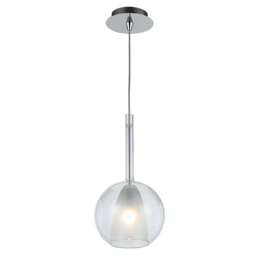 Clear glass pendant light with a spherical shape and a metallic cap.