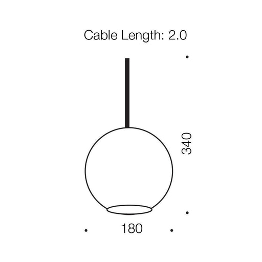 Clear glass pendant light with a spherical shape, illuminated.
