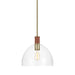 Textured white and brass coastal-style pendant light with a wide bowl shade.