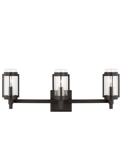 A modern semi-flush mount ceiling light with layered circular rings in an aged iron finish and a white diffuser.