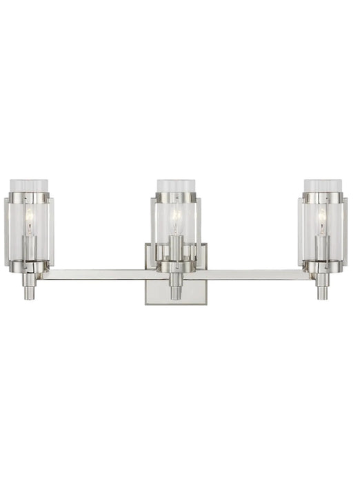 A modern semi-flush mount ceiling light with layered circular polished nickel rings and a white diffuser.