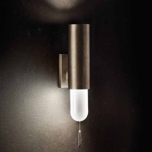 Large, modern wall sconce with a rectangular, metallic frame and a central light bar.