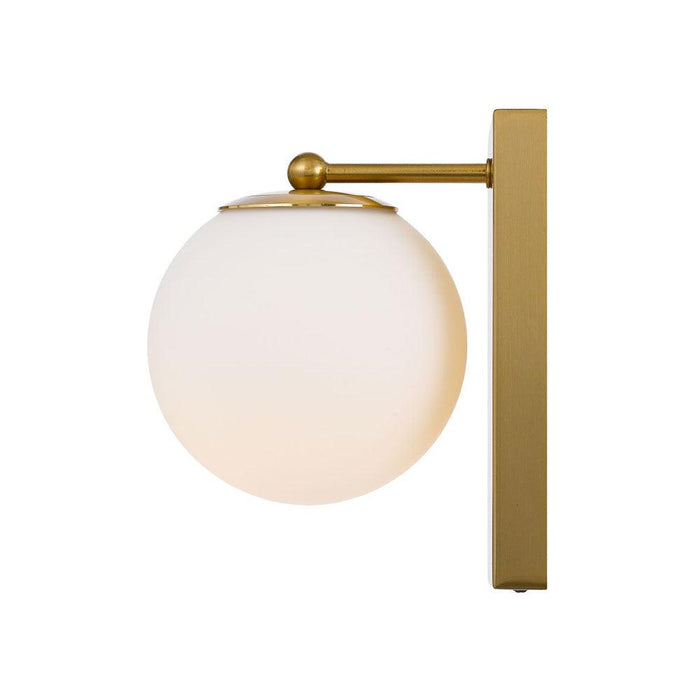 Aged gold outdoor wall sconce with upward/downward light, side view.