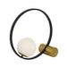 Black table lamp with a rectangular base and a rectangular fabric shade with aged gold accents.
