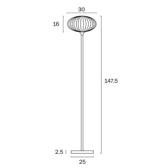 Black floor lamp with an opal glass shade, full view.
