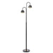 Black floor lamp with a rectangular base and a clear glass panel.