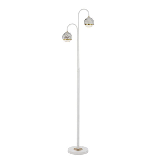 White floor lamp with a rectangular base and a clear glass panel.